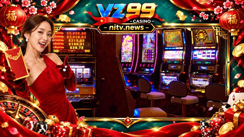 Slot game tại VZ99 với cuộn quay, biểu tượng Wild, Scatter và vòng thưởng theo từng trò.